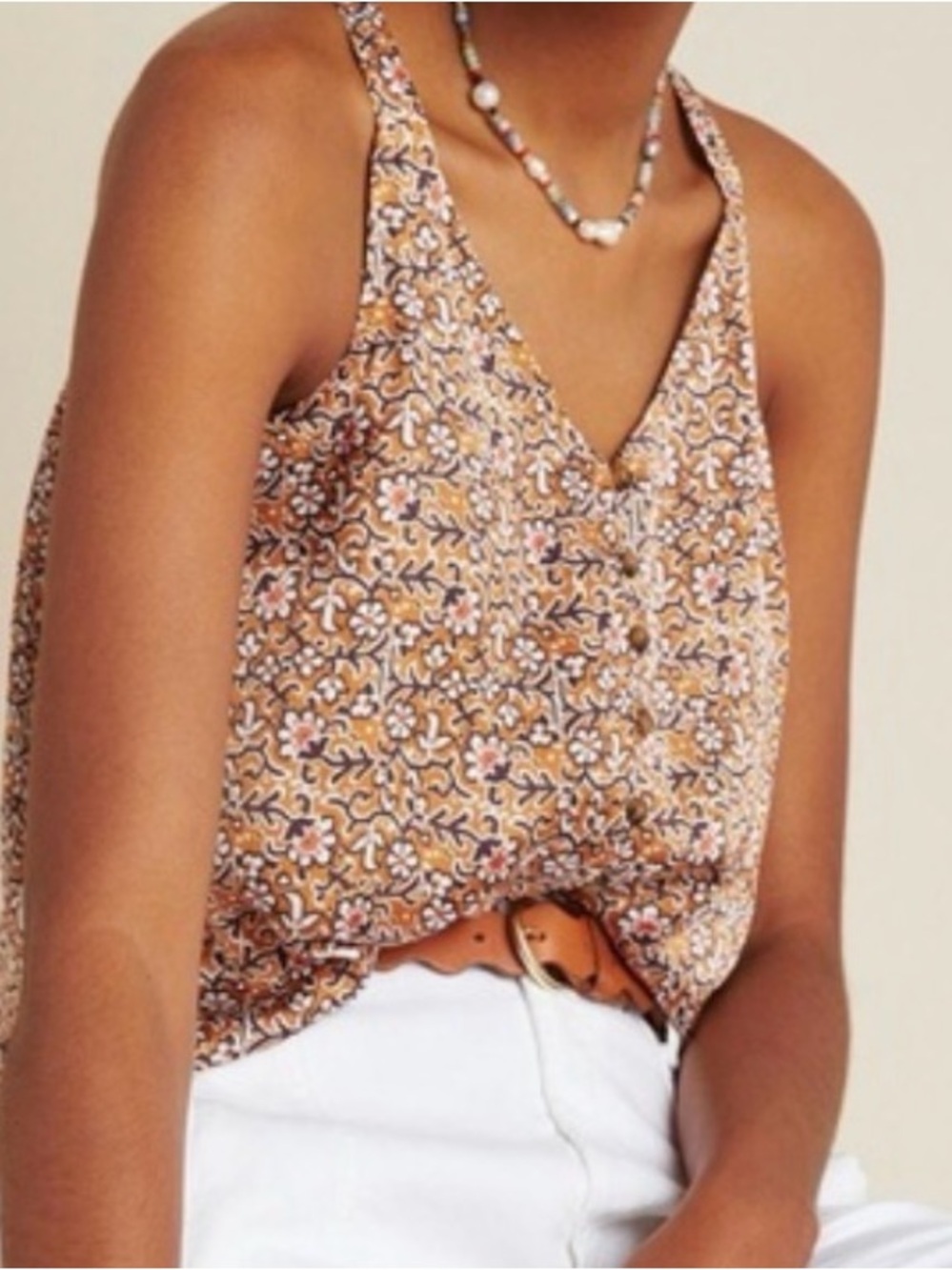 Maeve by Anthropologie Floral Button-Front Cami Top with front button details